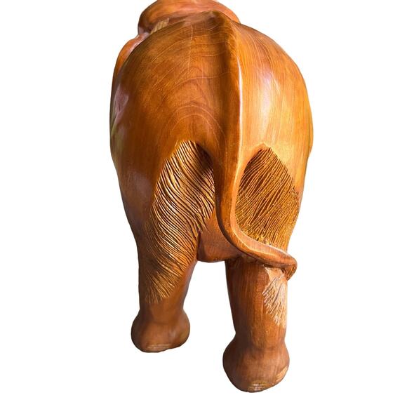 Vintage Hand Carved Large Wooden Elephant Staue Sculpture Trunk Up - Picture 4 of 12